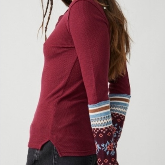NWT Free People Boho Mikah Layering Long Cuff Top Blouse Henley Wine Combo XL - Picture 4 of 7